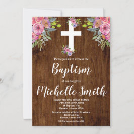 Bautismo Rústico Floral Rosa Invitación religiosa