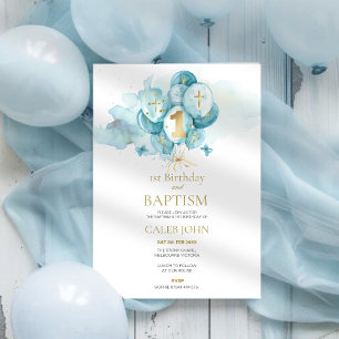 Bautismo y primera invitación a un globo azul de c