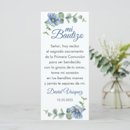 Bautizo Bookmark Favor Green Leaves Flores Azules
