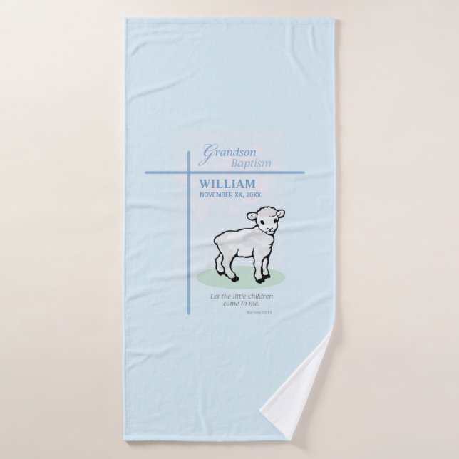 Bautizo de nieto cordero azul personalizado (Toalla de baño)