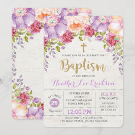 Bautizo floral púrpura del chica de la invitación