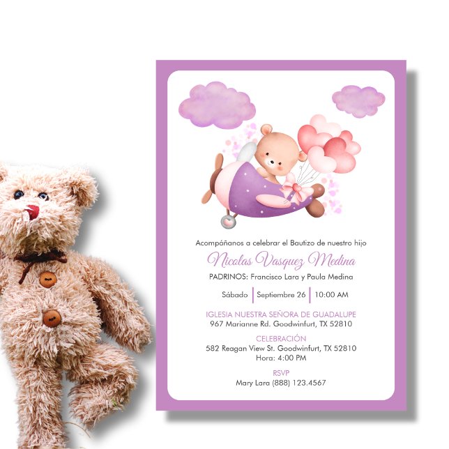 Bautizo Invitación Alegre Teddy Bear Boy Baptismo (Subido por el creador)