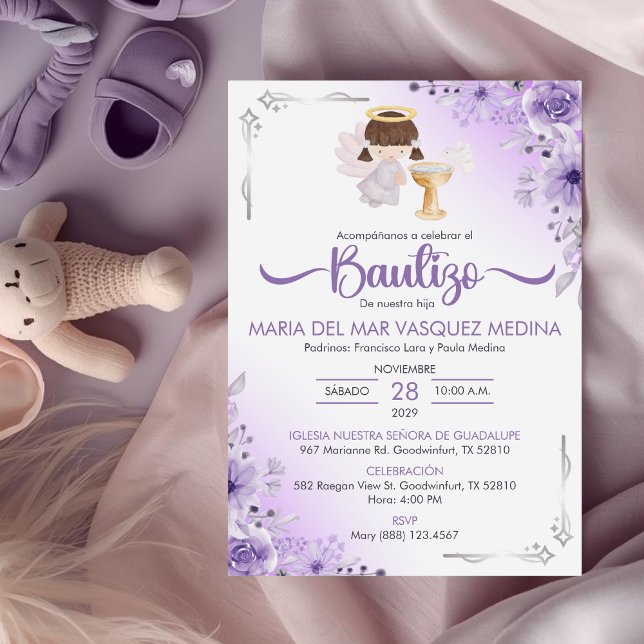 Bautizo Invitación Cute Chica Angel Flores Bautism (Subido por el creador)