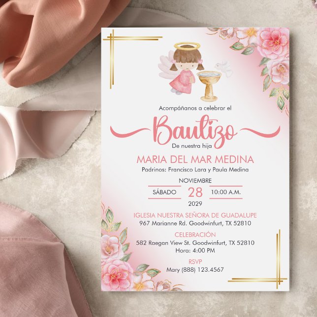 Bautizo Invitación Cute Flores Chica Angel Baptism (Subido por el creador)