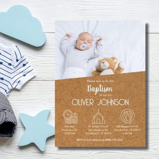 Bautizo Invitación Cute Foto Elegante Niño Bautism (Subido por el creador)