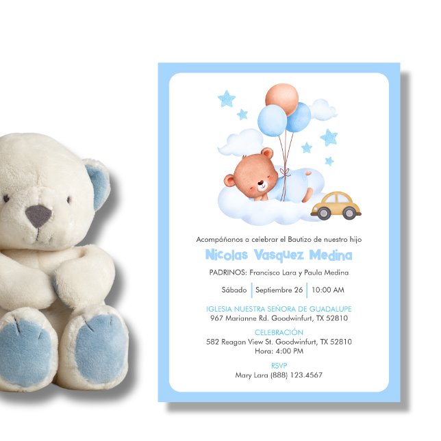 Bautizo Invitación Cute Teddy Bear Boys Bautismo (Subido por el creador)
