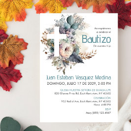 Bautizo Invitación Elegante Flores Blancas Bautism