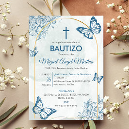 Bautizo Invitación Elegante Mariposas Bautismo