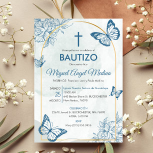 Bautizo Invitación Elegante Mariposas Bautismo