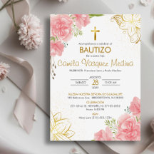 Bautizo Invitación en flor rosa del bautismo españ