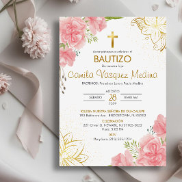 Bautizo Invitación en flor rosa del bautismo españ