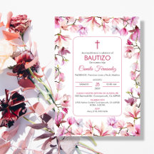 Bautizo Invitación en flor rosa del bautismo españ