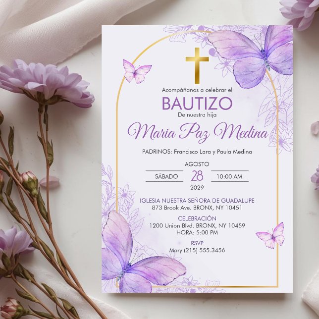 Bautizo Invitación en mariposas bautistas en Españ (Subido por el creador)