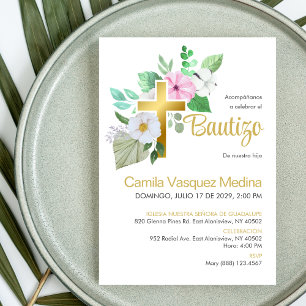 Bautizo Invitación Flores Blancas Elegante Bautism
