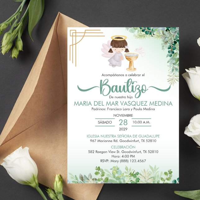 Bautizo Invitación Flores Verdes Bautismo Bautista (Subido por el creador)