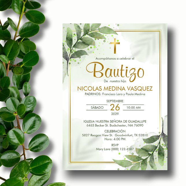 Bautizo Invitación Verde Bautismo Religioso (Subido por el creador)