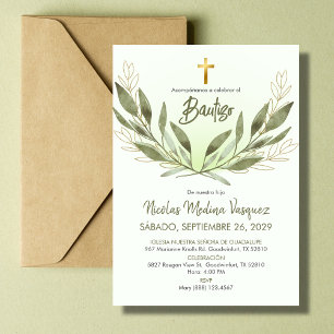 Bautizo Invitación Verde Bautismo Religioso