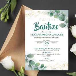 Bautizo Invitación Verde deja bautismo religioso