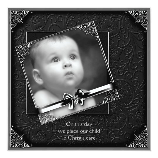 Bautizo negro de la foto del bebé invitación 13,3 cm x 13,3cm