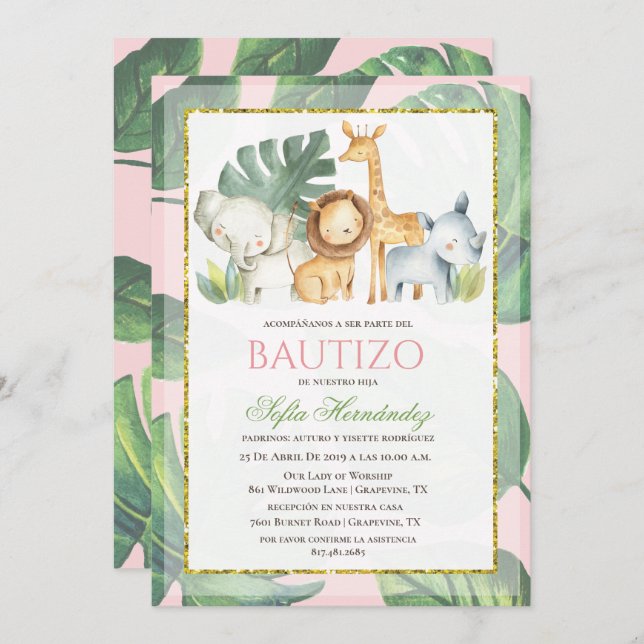 Bautizo Niña Invitación De Bautizo Niña Baptismo (Anverso / Reverso)