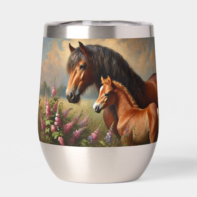 Bay Mare con pintura de Foal Wildflowers (Trasero)