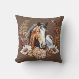 Bay Paint Horse Autumn Wreath Cojín decorativo