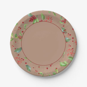 Bayas de Navidad y Follaje en Plato de Papel Kraft