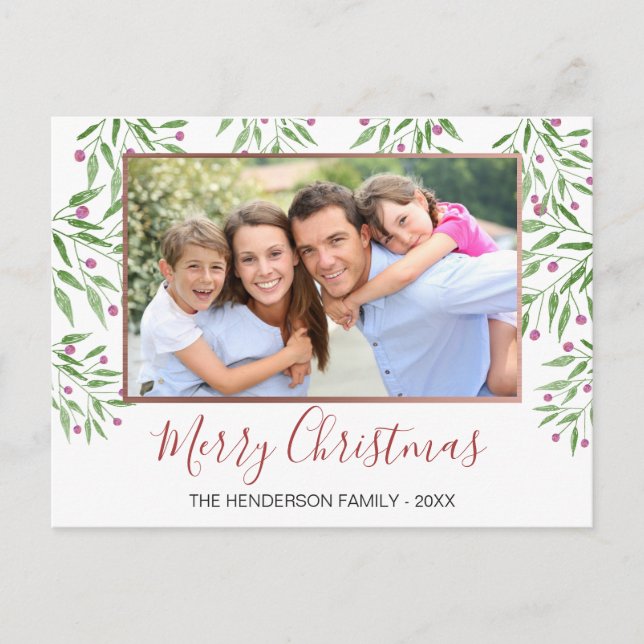 Bayas del acebo - ramas con la tarjeta de la foto (Anverso)