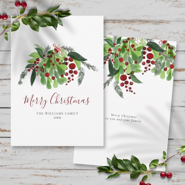 Bayas Rojas Verdura Navidad (Red Berries Greenery Christmas Holiday Card)