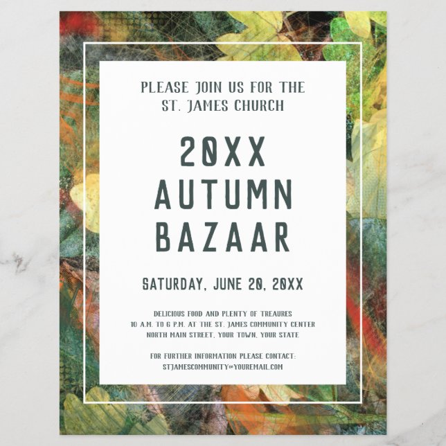 Bazar otoñal, evento escolar o comunitario, hoja v (Frente)