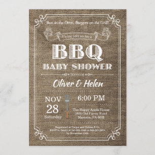 BBQ Baby Shower Invitación Burlap Vintage