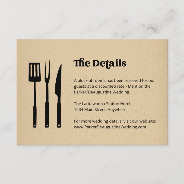 BBQ Boda Información Detalles Tarjeta de Gabinete (Anverso)