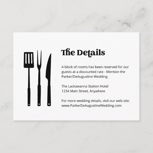 BBQ Boda Información Detalles Tarjeta de Gabinete (Anverso)