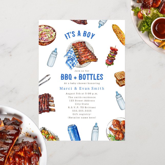 BBQ + Botellas Cookout Boy Invitación Baby Shower (Subido por el creador)