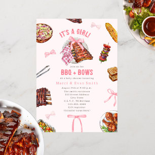BBQ + Bows Invitación a Baby Shower Chica de cooki