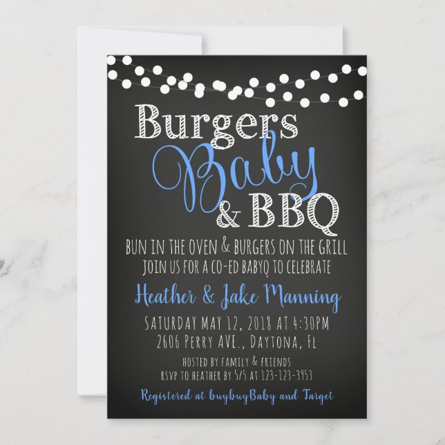 BBQ Burgers Baby Coed Boy Invitación de Baby Showe (Anverso)