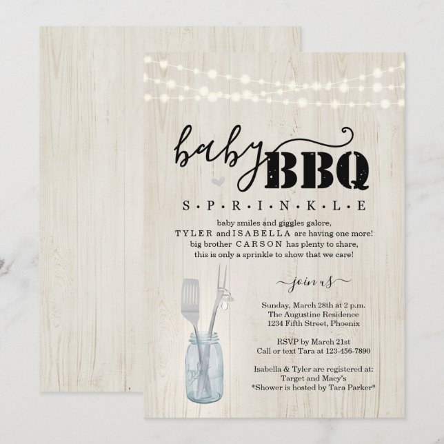 BBQ de Baby Sprinkle - Invitación a la barbacoa de (Anverso / Reverso)