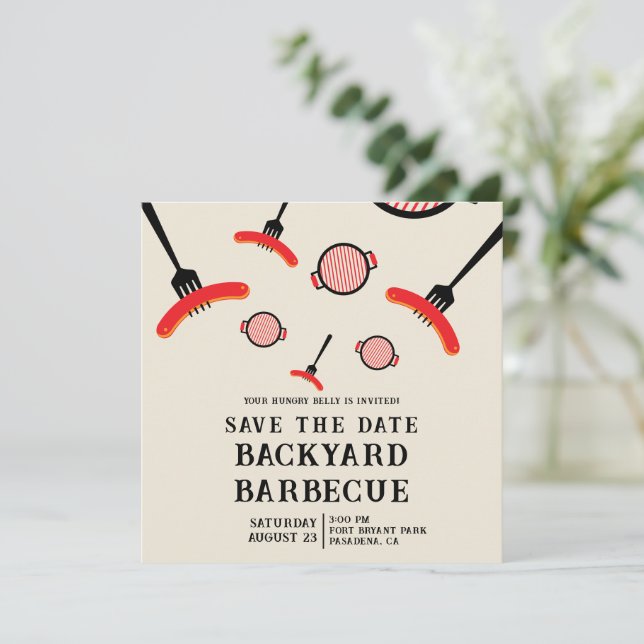 BBQ Guardar la tarjeta de fecha con Grill & Fork (Anverso de pie)