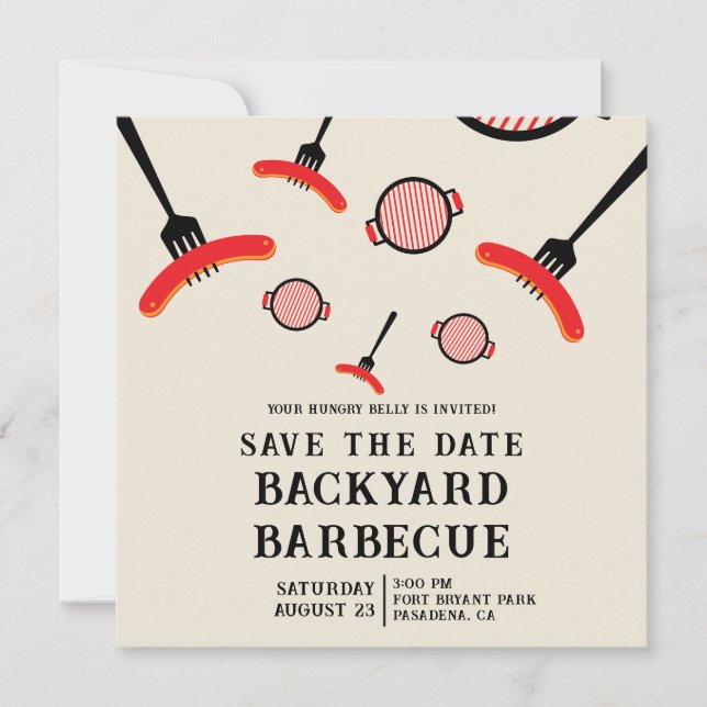 BBQ Guardar la tarjeta de fecha con Grill & Fork (Anverso)