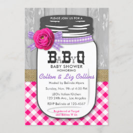 BBQ Mason Jar Invitación Baby Shower Pink & Purple