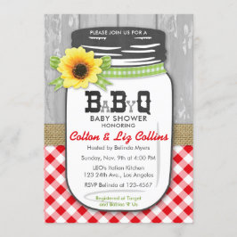 BBQ Mason Jar Invitación Baby Shower Rojo y Verde