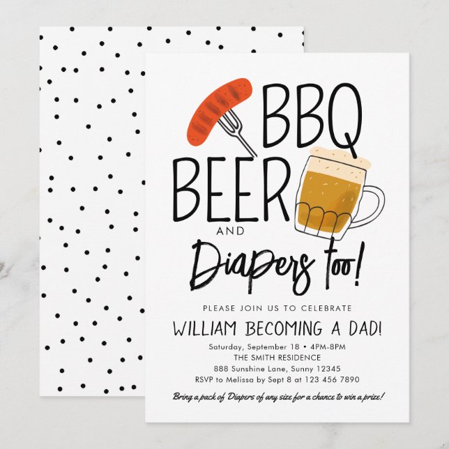 BBQ y Beer Baby Shower Invitación acuarela (Anverso / Reverso)