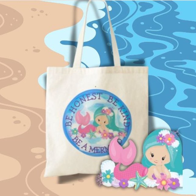 BE A Mermaid Cute Feliz Bolsa de Tote ( whimsical mermaid treasures)