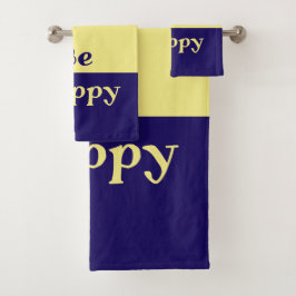 Be Happy Bath Towels (Butter Yellow & Navy Blue)