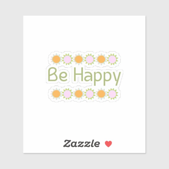 Be Happy Green Floral Inspirador Vinyl Pegatina (Hoja)