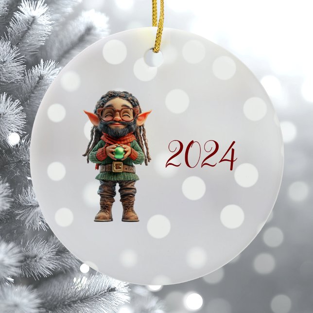Be Happy Navidades Elf Ornamento cerámico (Subido por el creador)