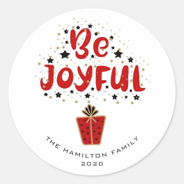 Be Joyful Red Gift Box Pegatina (Anverso)