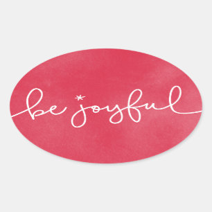 Be Joyful Red Watercolor Round Pegatina