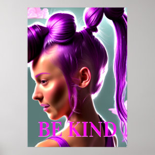 Be Kind Purple Haied Chica Poster de arte en el mu