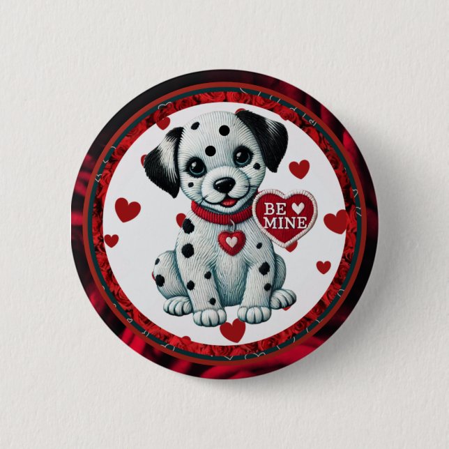 Be Mine Dalmatian Puppy Botón Valentine (Anverso)